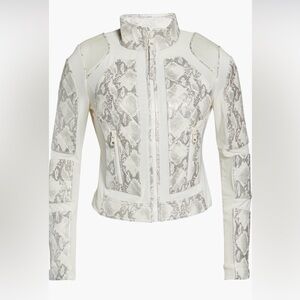Blanc Noir Ivory Snake Pattern Leather Jacket